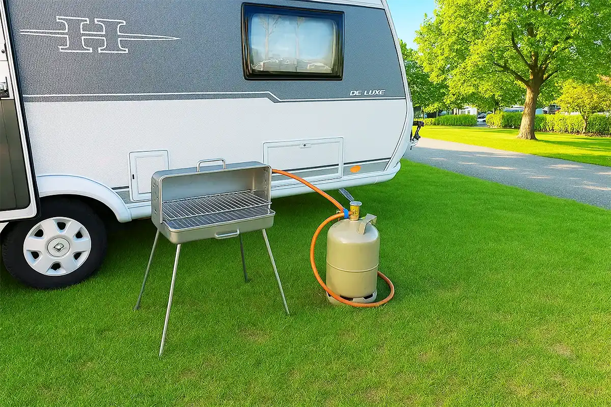 Gasgrill als Zubehör zum Campen mit Wohnmobil oder Wohnwaagen